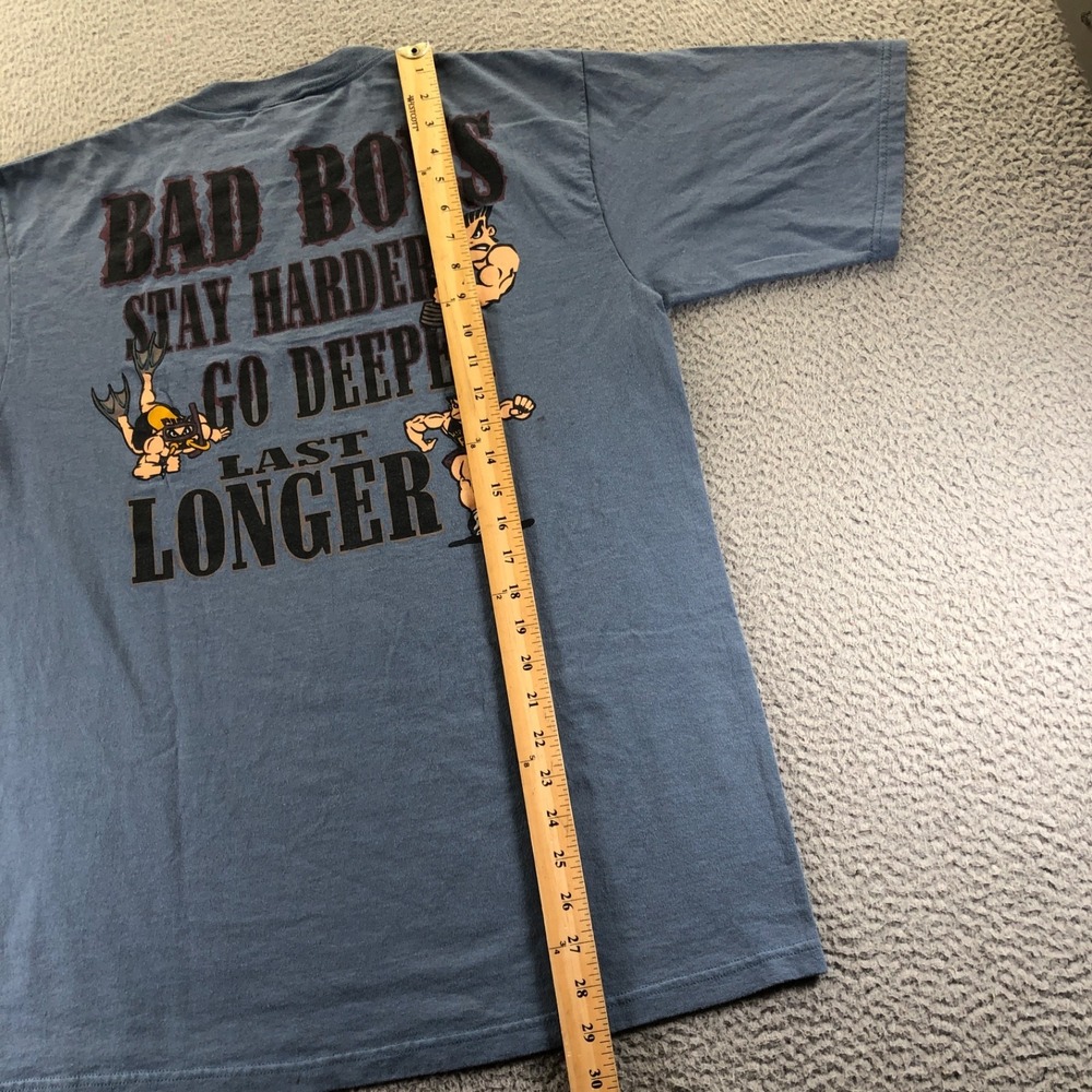 VTG Bad Boys Club Shirt Mens L Blue Stay Harder Go Deeper Last Longer 90s USA - Picture 10 of 13